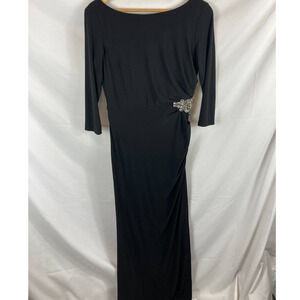 Eliza J Gathered Side Embellished Black Maxi Dress size 8